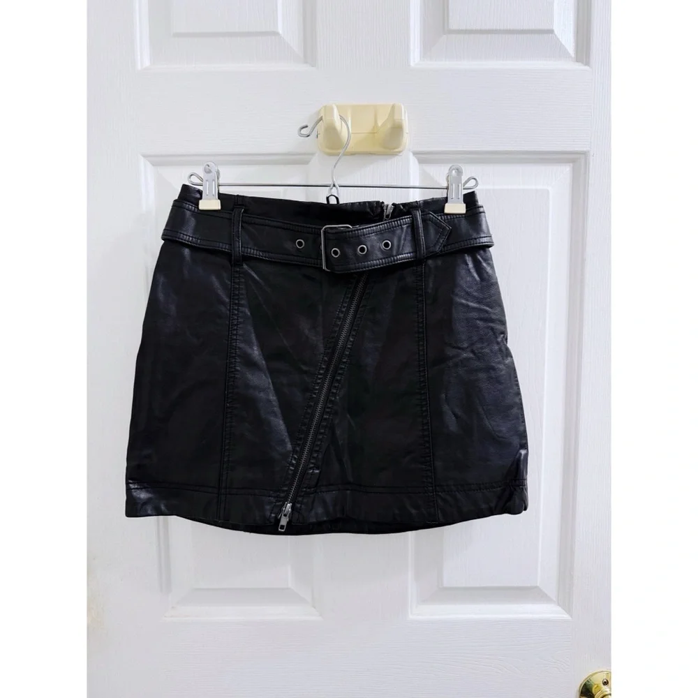 Free People Feelin’ Fresh Vegan Leather Mini Skirt in Black
